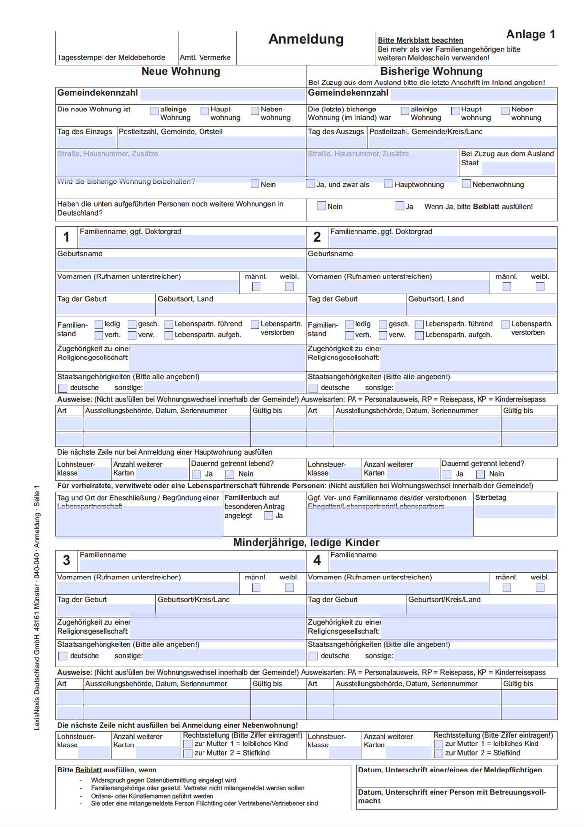 Anmeldung Bei Der Meldebehörde Formular